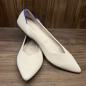 Rothy’s The Point Ecru balletcore flats, fabric upper and leopard soles size 9